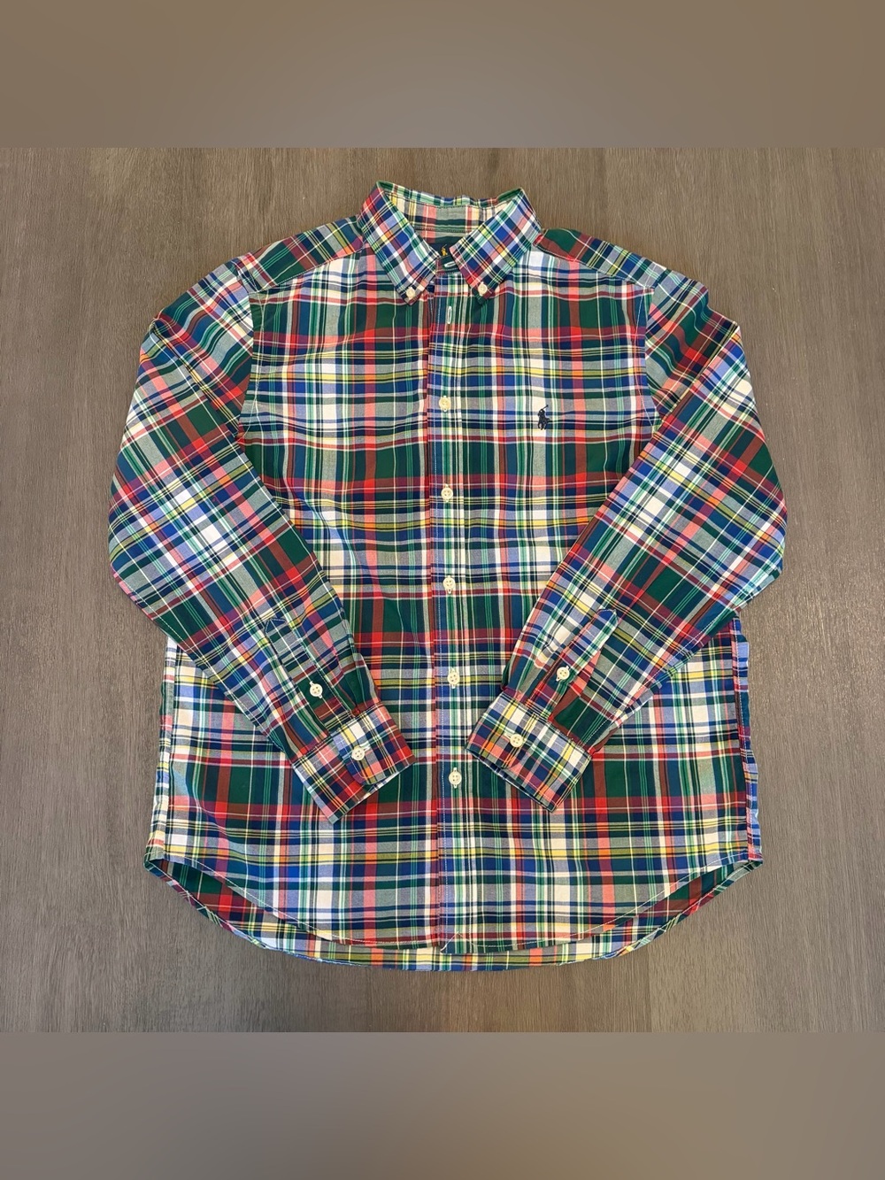 Ralph Lauren Button Down Shirt Boy L/G 14-15 Multicolor Plaid Pony Logo